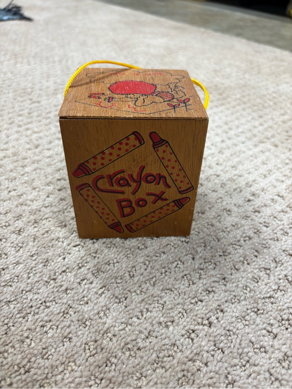 Wooden Crayon Box Decorative Storage - Brown with Red Accents